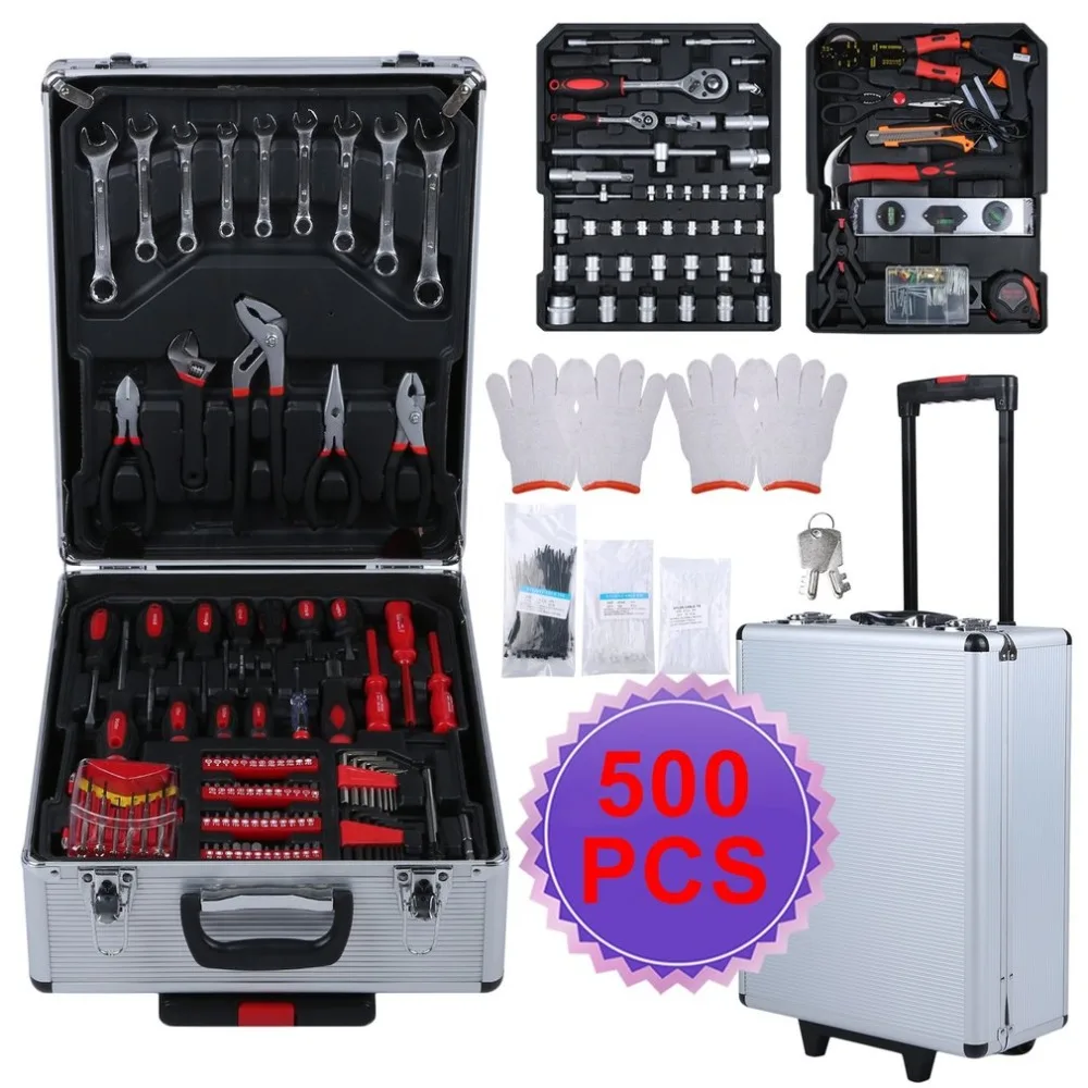 

500pcs/set Organize Trolley Case Home Auto Repair Car Care Maintenance Hardware Tool Box Set Workshop Equipment Hand Tool NEW