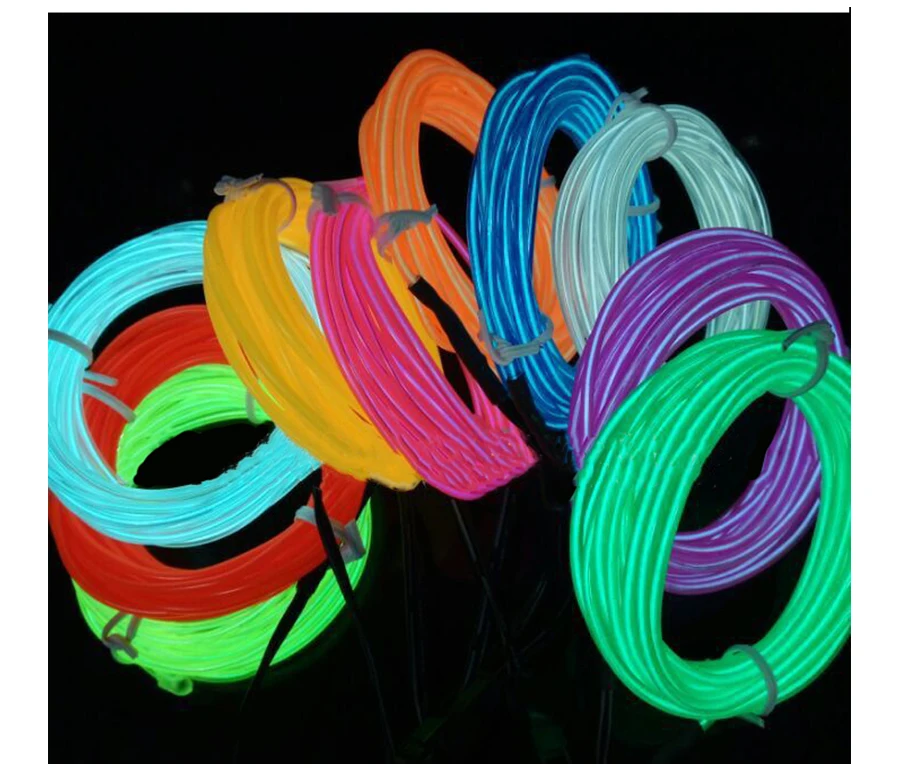 EL провода 1 м/2 м/3 м/5 м Neon светодиодные фары полосы света веревка трубки кабель + батарея контроллер для автомобиля Танцевальная вечеринка