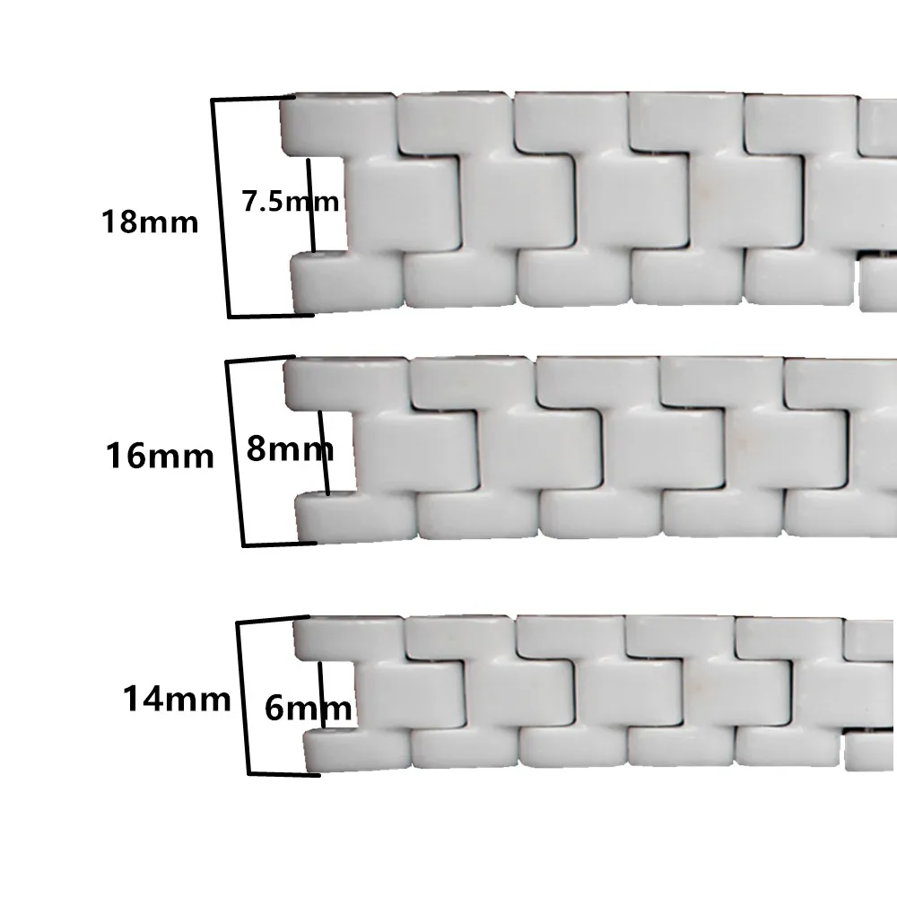 14*6 мм 16*8 мм 18*7,5 мм черный белый керамический ремешок для часов браслет подходит для мужчин и женщин часы
