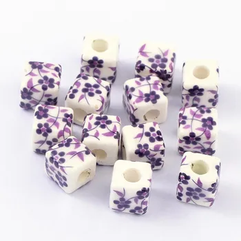 

200pcs 10*10mm Cube Handmade Printed Chiness Porcelain Beads For DIY Jewelry Accessories Finding Making Necklaces Bracelets