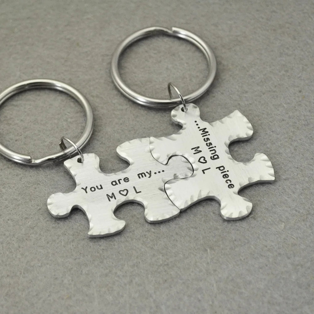 Personalized Couple Puzzle Piece Keychains, Custom Key Rings, Puzzle