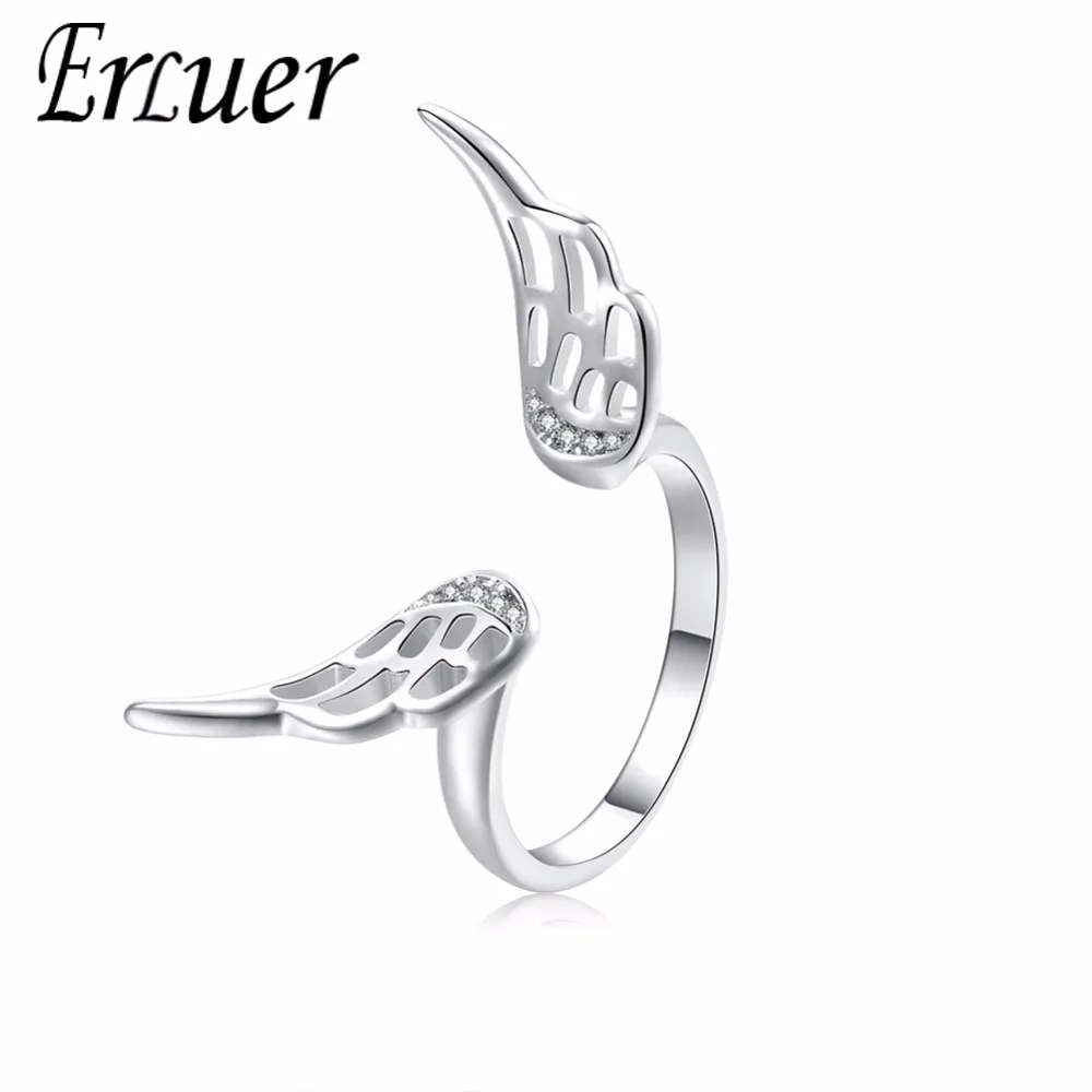 

ERLUER charm rings for women Crystal wing open fasion jewellery Girl angel wings zircon adjustable ring Wedding accessories