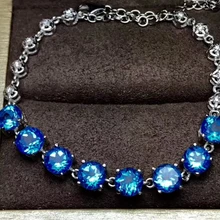 Природный Голубой топаз браслет с драгоценными камнями натуральный драгоценный камень Элегантный счастливый деликатный круглые браслеты 925 серебряный браслет женские вечерние ювелирные изделия