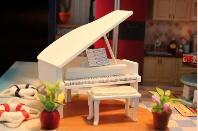 Large DIY Doll House CASA DE BONECA Miniature Diy Puzzle Toy Wooden Furniture Villa House Model Assembled Toys Blue Ocean