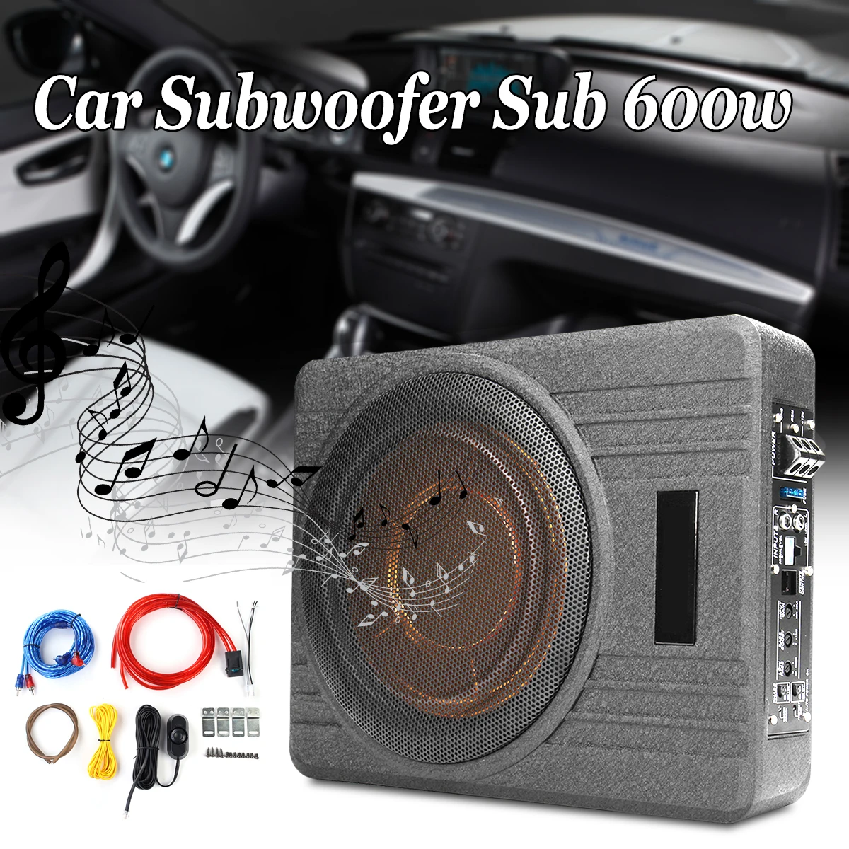 

600W 10 Inch 12V Car Under Seat Ultra Thin Active Amplifier Subwoofer Slim Speaker Aplifier with Remove Control Amplifier