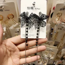 Корейские новые индивидуальные длинные серьги с кружевными бантами и кисточками элегантные модные женские серьги