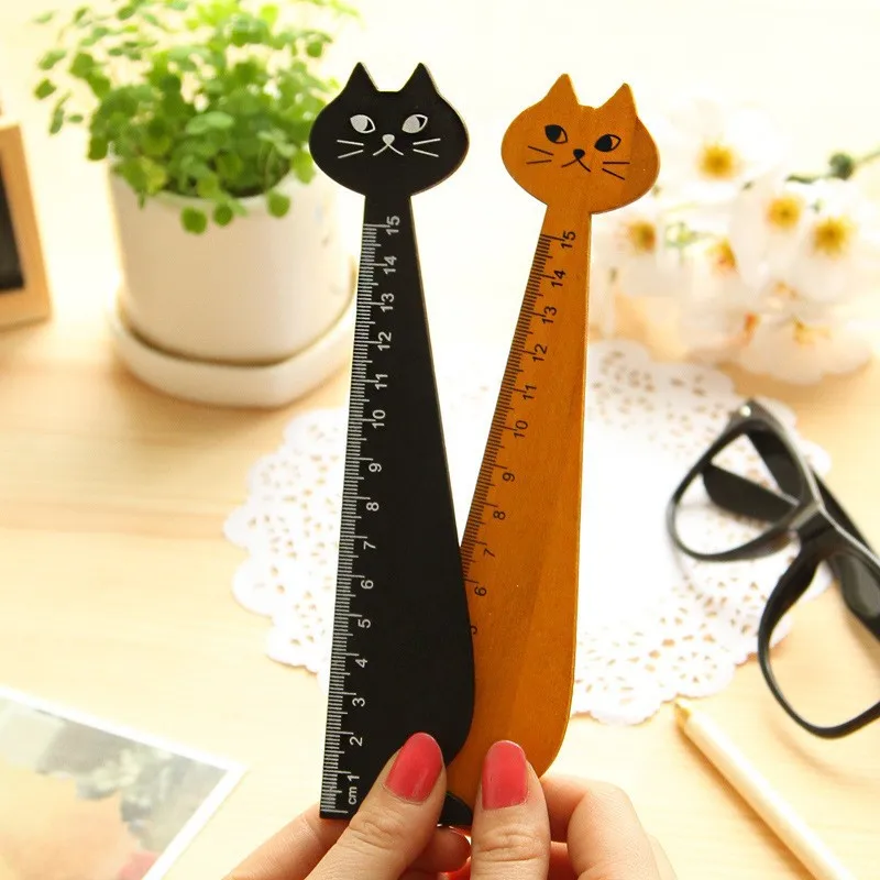 

Black Yellow Cute Cat Shape Math Ruler Learning Wood Animal Educational Straight Ruler Brain Teaser Gift for Kids 15cm Kids Toys