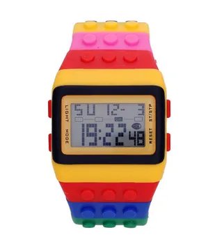 

YCYS Special edition colorful bricks wrist watches unisex LED watch great gift Multi-Color Blocks LED Watch Night Light