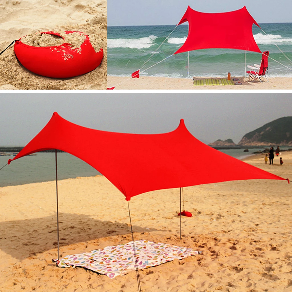 3-4 Person Beach Sunshade Canopy UPF50 UV Protection Sun Shelter Tarp Awning