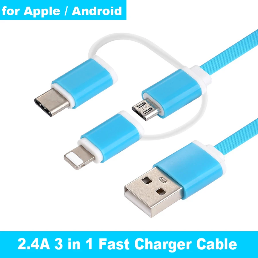 Новый кабель Micro USB type C 8pin 3 в 1 для iPhone 7 6 S Plus iOS 10 9 8 Android Xiaomi LG 2 4 быстрое заряднеое