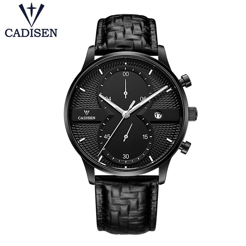 

Mens watches top brand luxuryCadisen Men Sport Watch Quartz Clock Army Military Leather Chronograp WristWatch Relogio Masculino