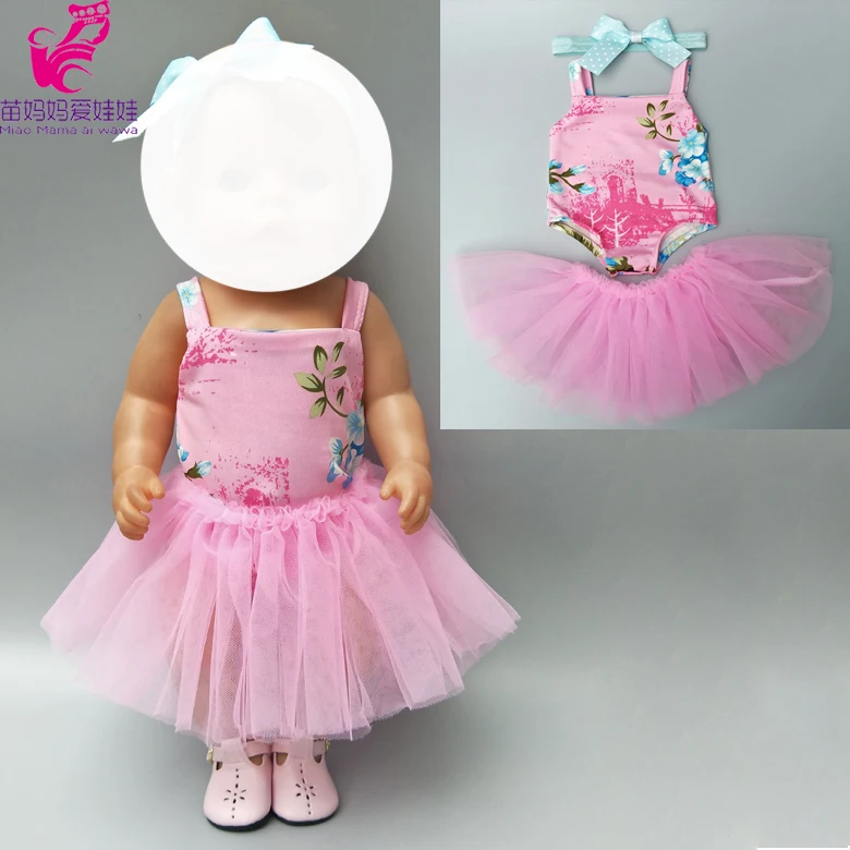 

Doll dress 43cm Baby Doll rompers Pink tutu dress headband for 18 inch girl doll tulle dress