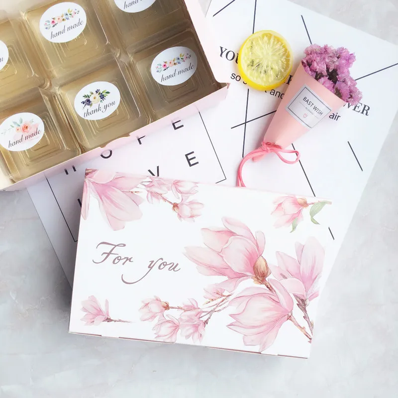 

21*14*5cm 10pcs elegant flower pink theme Cookie Gift Paper Box Macaron Chocolate Snacks Sweet Candy Packaging