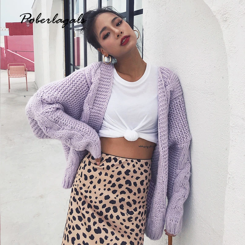 

Autumn Winter coat sweater cardigan Wild thick stick needle twist loose knitted lazy cardigan sweater women's jacket cardigan