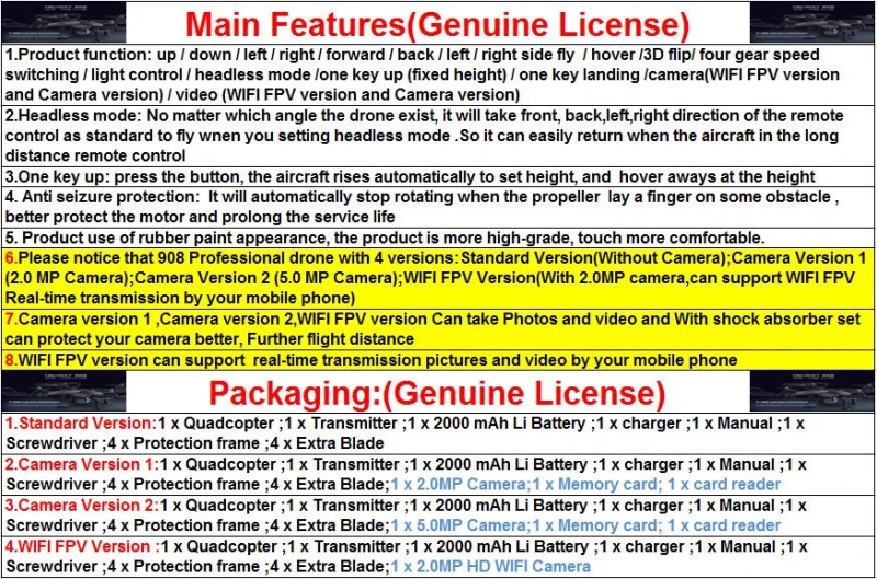 New 53CM large scale RC Quadcopter 908 rc drone 2.4G 4CH Headess Mode set height 5.0 MP camera real-timeTransmission VS Q333 New 53CM large scale RC Quadcopter 908 rc drone 2.4G 4CH Headess Mode set height 5.0 MP camera real-timeTransmission VS Q333