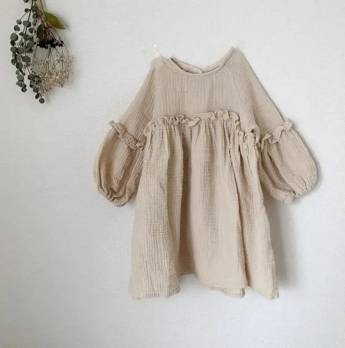 Ins/, детское платье в японском стиле для девочек, льняная летняя одежда, одежда принцессы с оборками для маленьких девочек