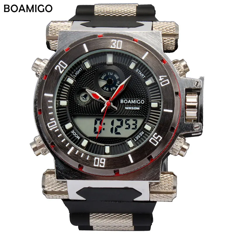 BOAMIGO 2016 china brand Men military sports watches Dual Time Quartz Digital Watch rubber band wristwatches