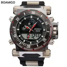 BOAMIGO 2016 china brand Men military sports watches Dual Time Quartz Digital Watch rubber band wristwatches