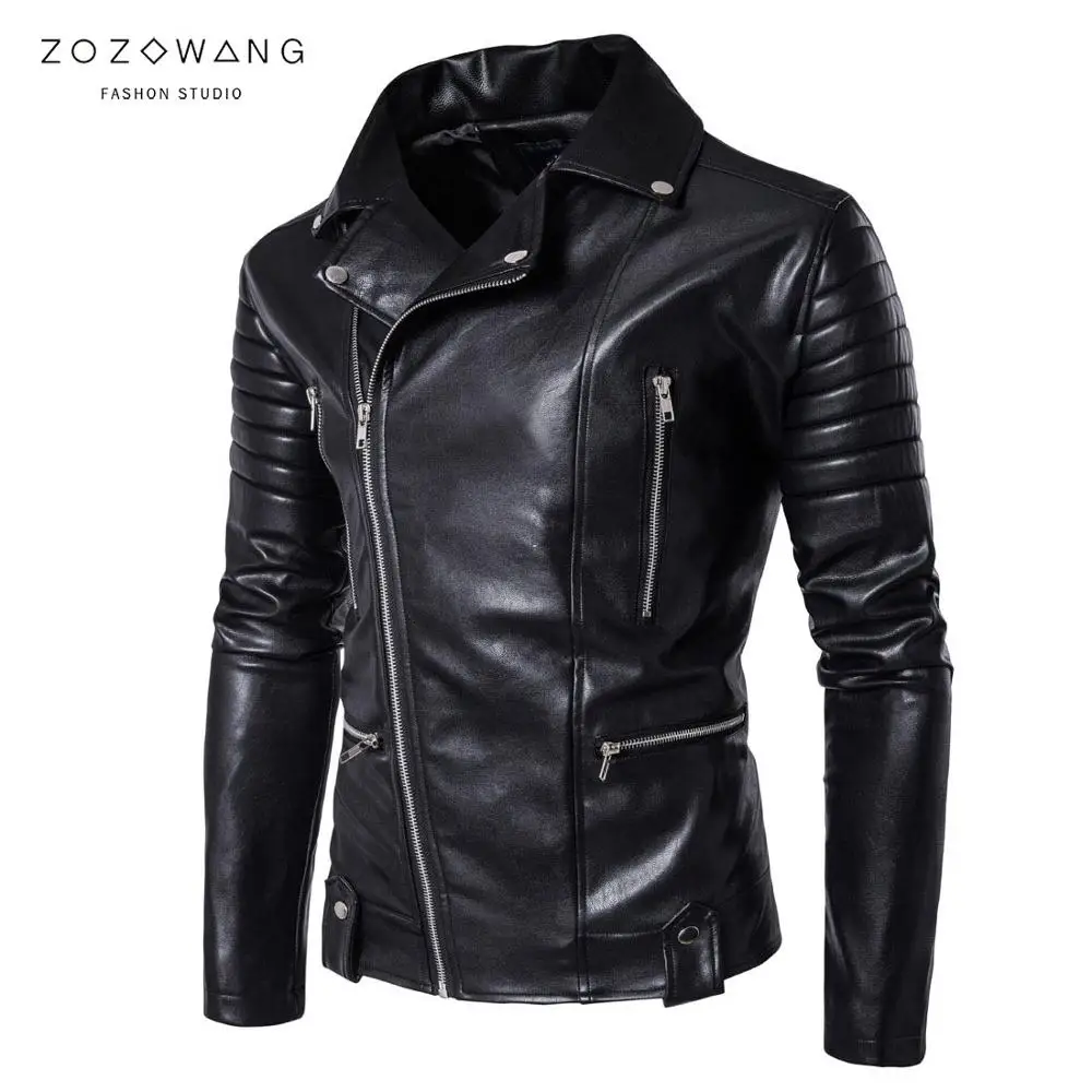 ZOZOWANG куртка из искусственной кожи на молнии г. Осенняя новая мотоциклетная байкерская куртка из искусственной кожи мужские куртки с отложным воротником, повседневные Черные куртки, пальто