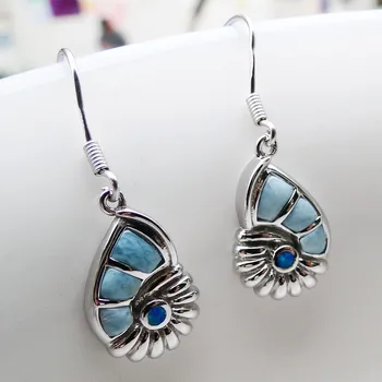 

Real Natural Larimar Earring Fine Jewelry Dangle Earring 100% 925 Sterling Silver Jewelry Conch Drop Earrings for Women Earring