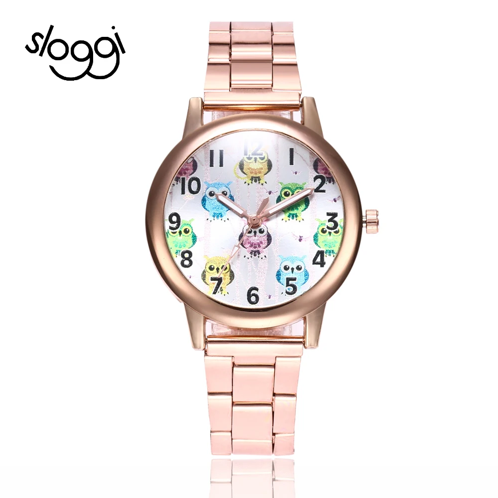 

Sloggi Personality Casual fashion steel Quartz Dress Women Watch ladies lovely small owl Wristwatch Relojes Hombre Reloj-mujer