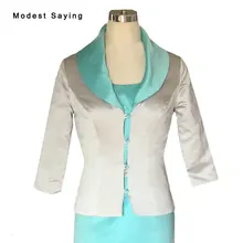 Элегантные платья; платья серебряного цвета 3/4 рукавом атласные свадебные болеро Формальные Для женщин свадебные жакеты для матери аксессуары chaqueta de novia JB123