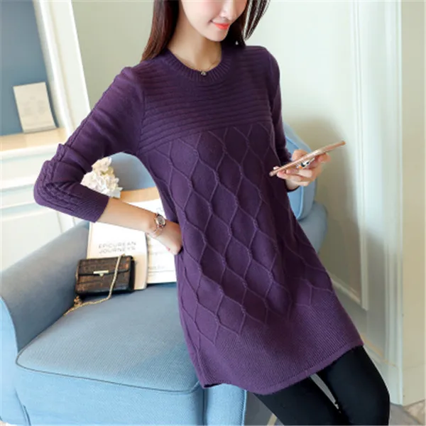 Новинка, женский свитер и пуловер, осенне-зимний теплый джемпер с круглым вырезом и длинными рукавами, Свободный вязаный свитер, повседневные женские топы AA492 - Цвет: purple