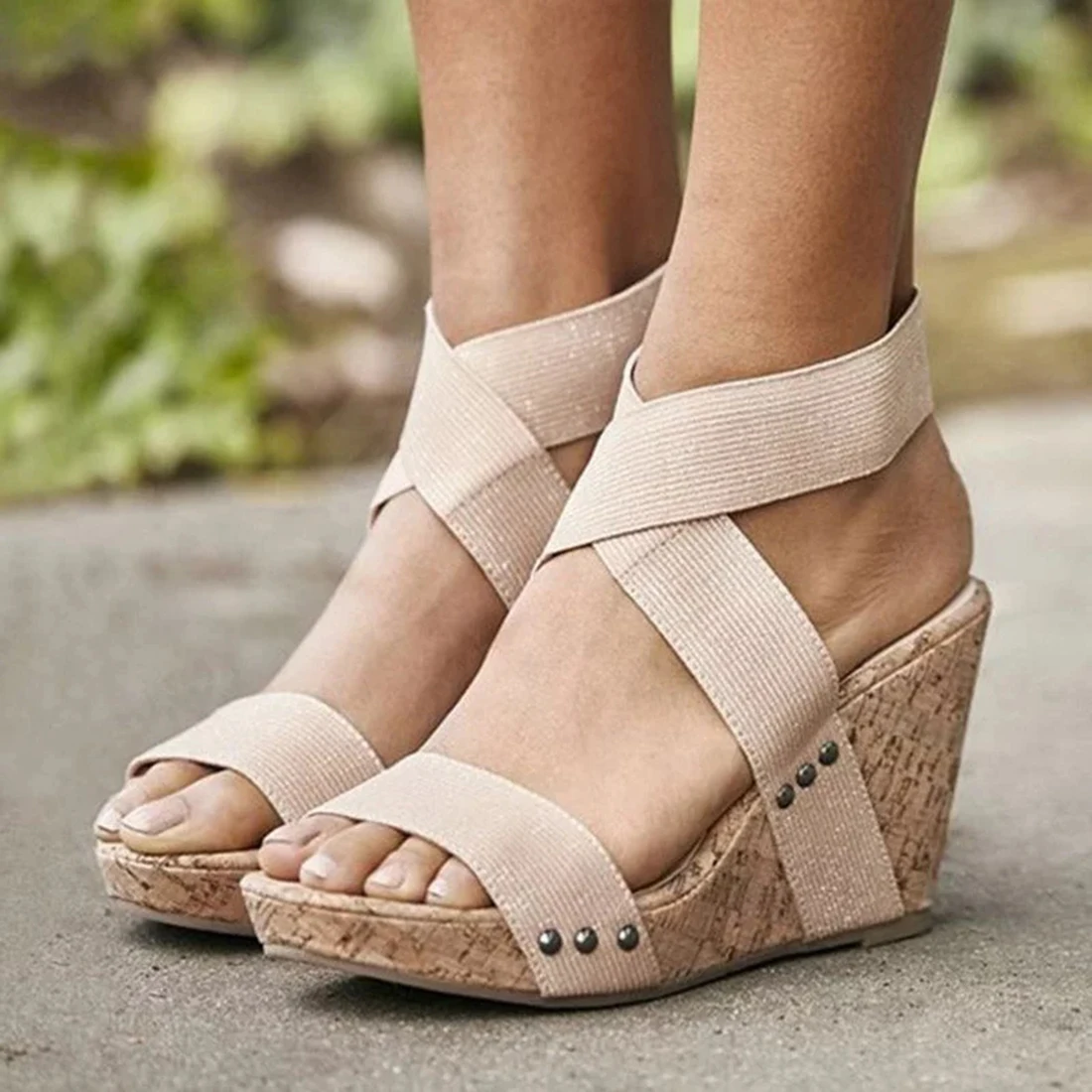 

LOOZYKIT Women Sandals Summer Shoes Wedges Elastic Band Sandals Women Casual Ladies Platform Sandals Womens Shoes Round Toe Shoe