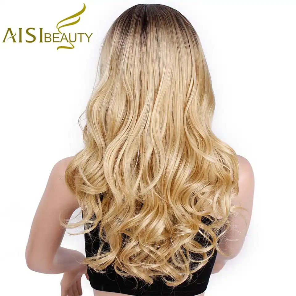 Ombre Long Wavy Blonde Wig Synthetic Wigs For Women Gray White