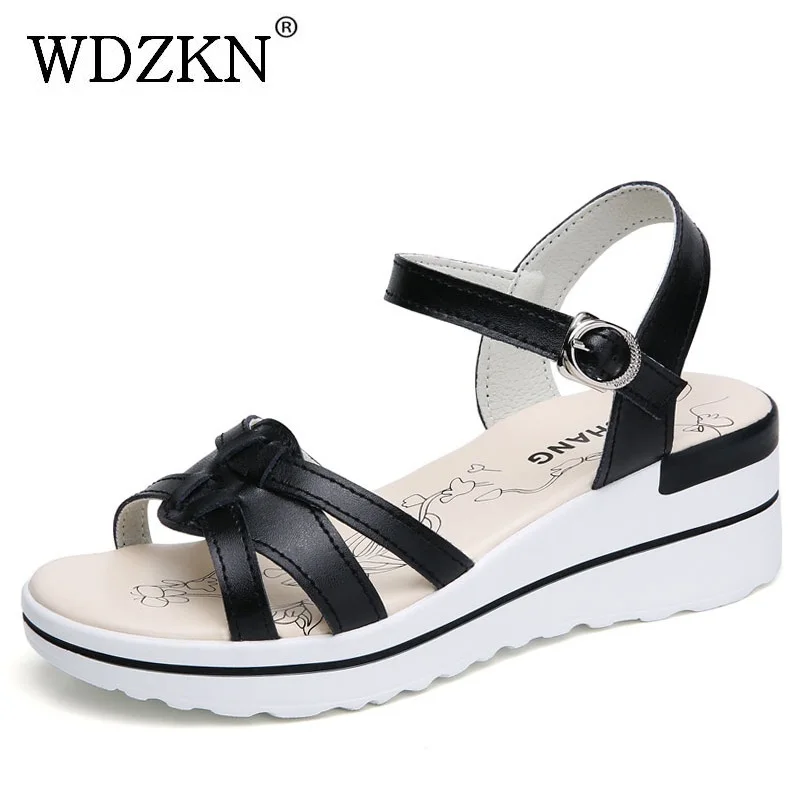 

WDZKN Genuine Leather Casual Wedges Sandals Women Gladiator Sandals Ladies Summer Shoes Female Buckle Women Platform Sandals