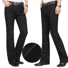 Высокое качество,, теплые зимние новые мужские Смарт повседневные флисовые джинсы Bootcut, деловые расклешенные брюки размера плюс
