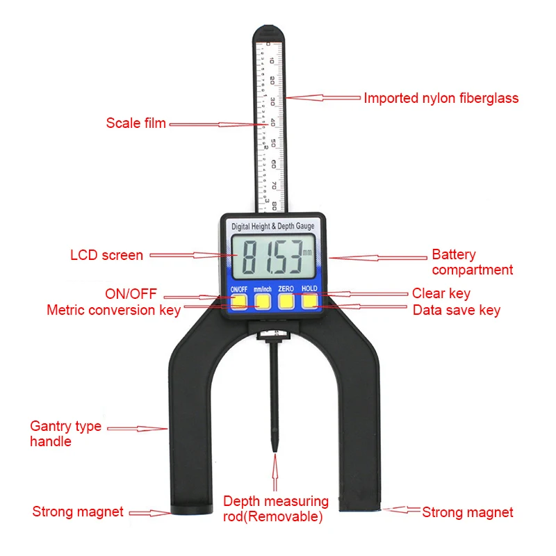 

LCD Digital Height Depth Gauge Slide Caliper Vernier Ruler 0-85mm Measuring Tool AI88