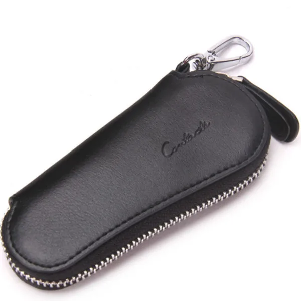BYCOBECY кошельки для автомобильных ключей из натуральной кожи, Винтажный Мужской держатель для ключей, ключница, органайзер для ключей, чехол для ключей на молнии, сумка - Цвет: Black 1004