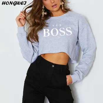 

Letter Prints Crop Hoodie Sweatshirt Women 2019 New Spring Casual Fashion Long Sleeve Casual Cropped Sweatshirt Pullover