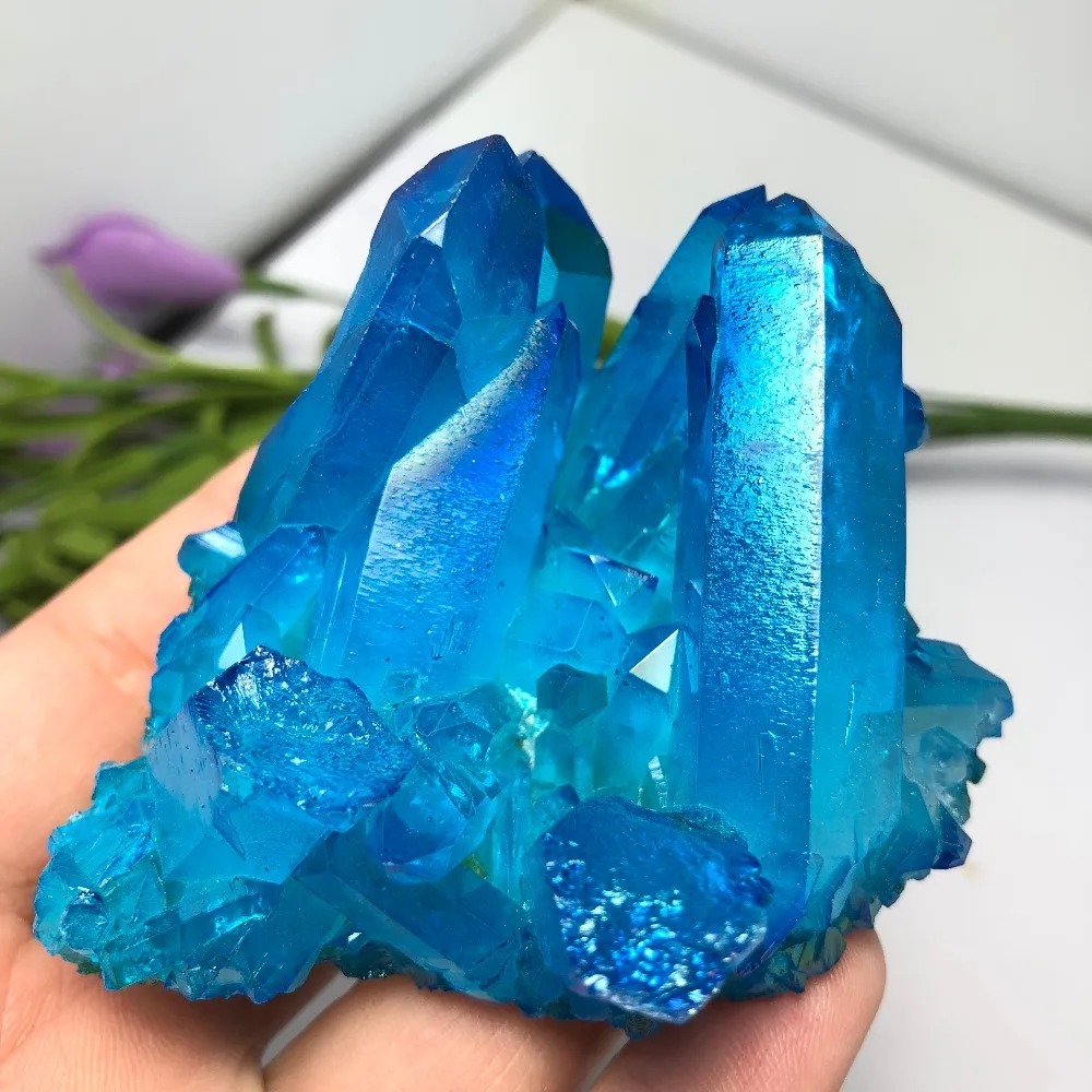 

Monochromatic rainbow color bismuth titanium silicon cluster halo quartz crystal