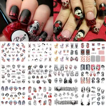 New 12 Styles Water Transfer Nail Art Stickers Full Cover Decals Halloween Skull&Face Makeup Design DIY Decoration BN193-204