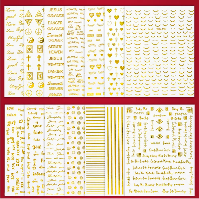 1 лист 3D водяные наклейки для ногтей художественная наклейка s Крест буквы геометрические наклейки золотого цвета s для ногтей наклейки украшения Маникюр Z041