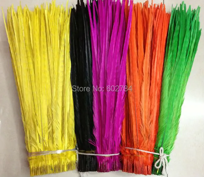 

EMS Free Shipping 500PCS 50-55cm 20-22 inches mix color Carninal dyed Pheasant tail feathers Dying ringneck pheasant feather