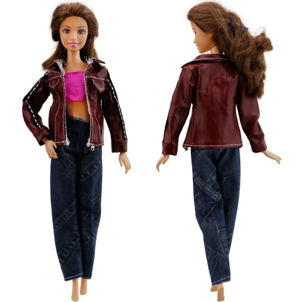 

Fashion Modern Outfit Daily Casual Wear Cool Red Leather Coat Mini Vest Shirt Trousers Clothes For Barbie Doll Accessories Gift