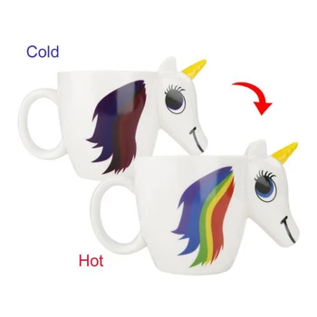 

3D Ceramic Coffee Cup Cartoon Mug Discoloration Cup Girl Creative Cute Gift color changing Magical Horse Cups with logo