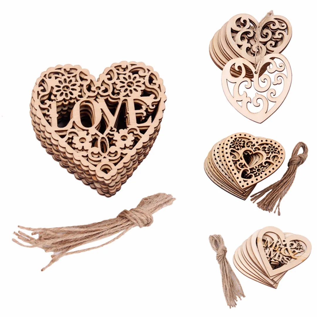 10Pcs Wooden Love Heart Hanging Decor Wedding Gifts Wedding Pendant Craft Decoration Party Decor Supplies