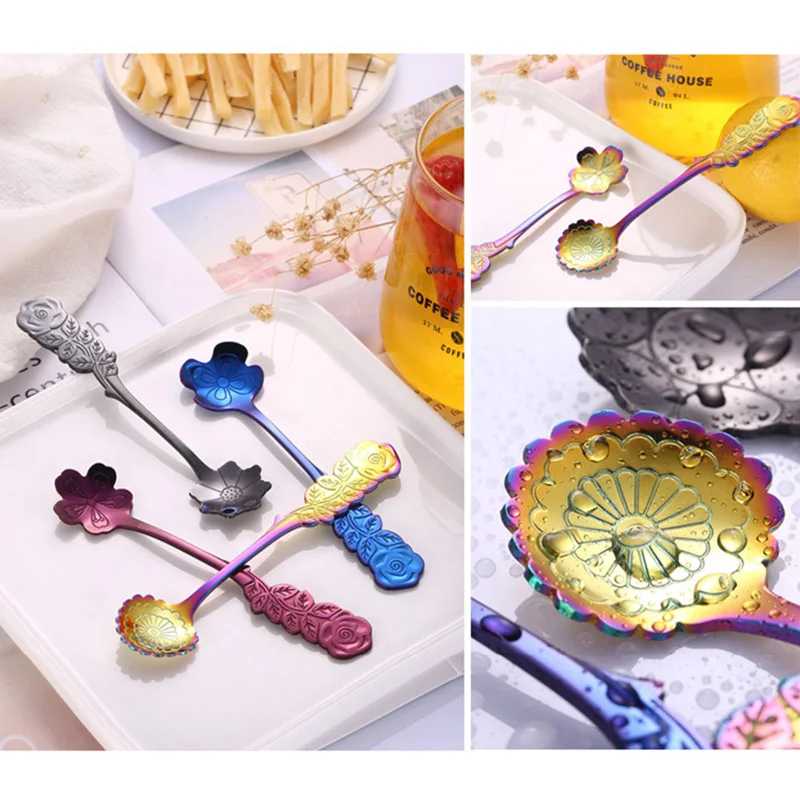 

1 Pcs Stainless Steel Flower Spoon Coffee Tea Spoon Ice Cream Dessert Cake Spoons MJJ88
