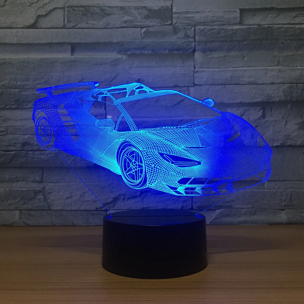 Светодиодная 3D лампа для гоночного автомобиля ночник с дистанционным
