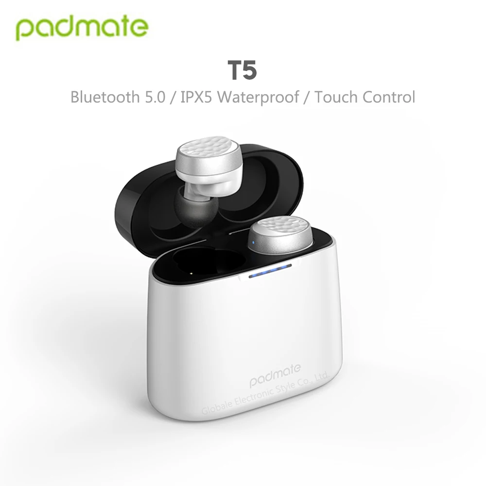 Original Padmate T5 TWS Bluetooth Earphones Wireless Earbuds Waterproof IPX6 with Mic Microphone Touch Control