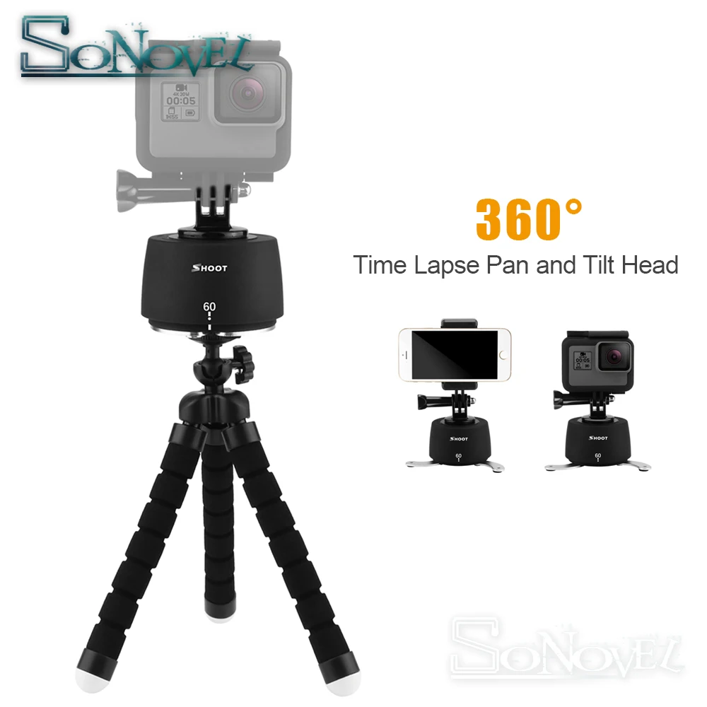 

360 Degrees Rotating Panning Ball Head Base Time Lapse Auto Rotate Tripod For GoPro 7 6 5 Yi 4k Action Camera Mobile Phone