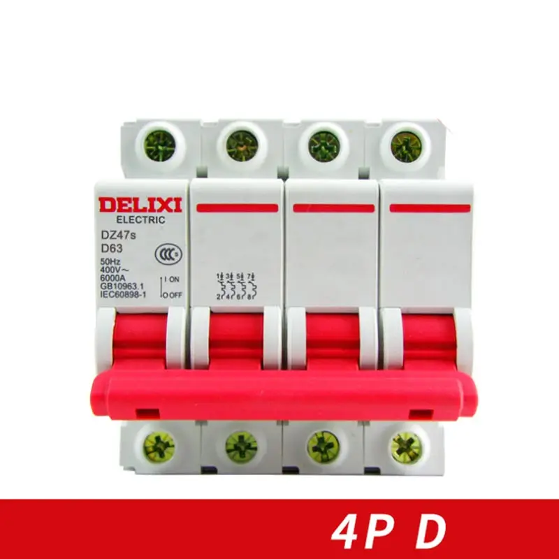 

Miniature Circuit breaker Air switch DZ47s-63 DELIXI MCB 4Pole "D" Curvers 10A-63A 10A 16A 20A 25A 32A 40A 50A 63A