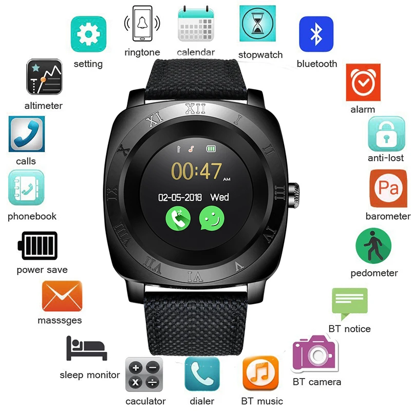 

BANGWEI 2018 New Bluetooth Smart Watch Men Sport Pedometer Smartwatch with Camera Support SIM Card Facebook for Android Phone