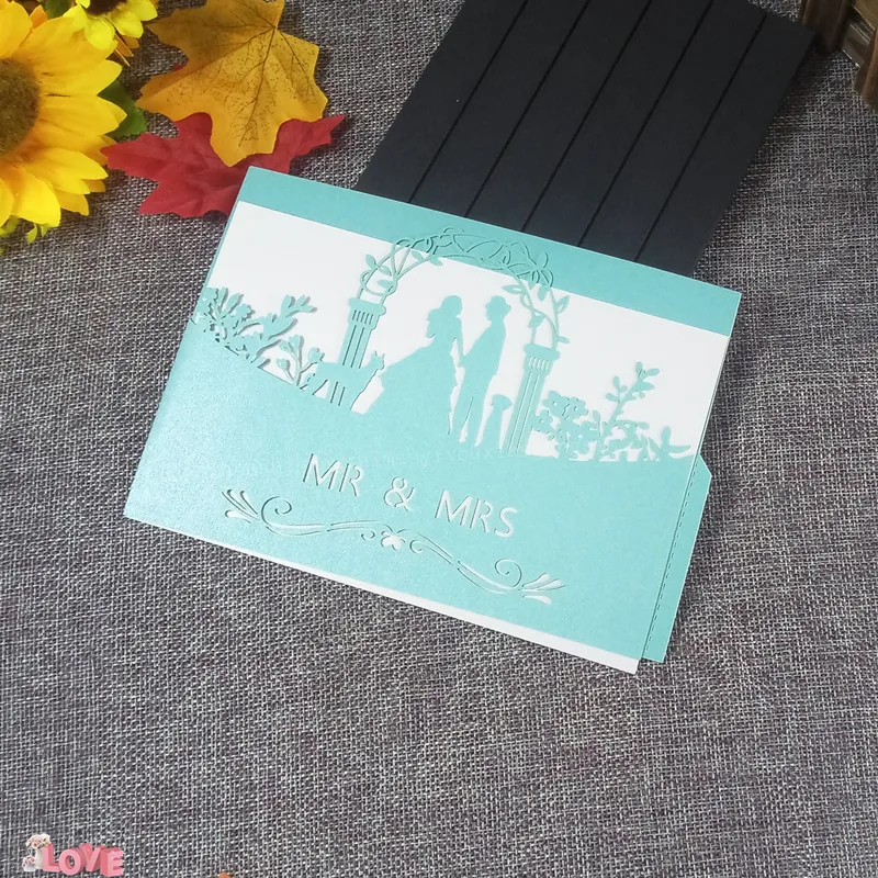 

10 Pcs laser cut groom and bride wedding invitation card Christmas party invitation card birthday holiday party supplies 6ZH07