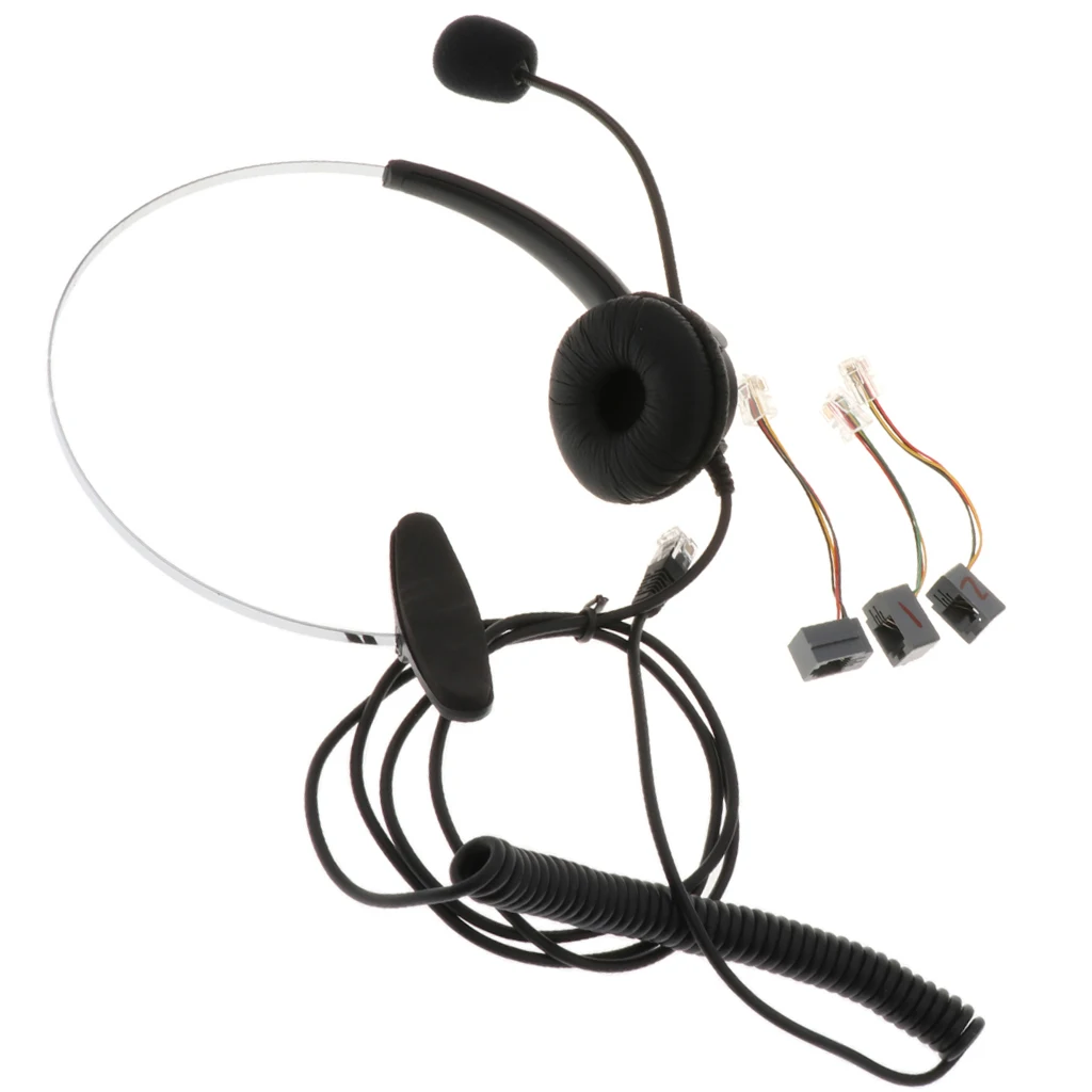 4-Pin RJ9 Monaural Headset Hands-Free Call Center Headphone for Desk Phones with Noise Canceling Mic - Black