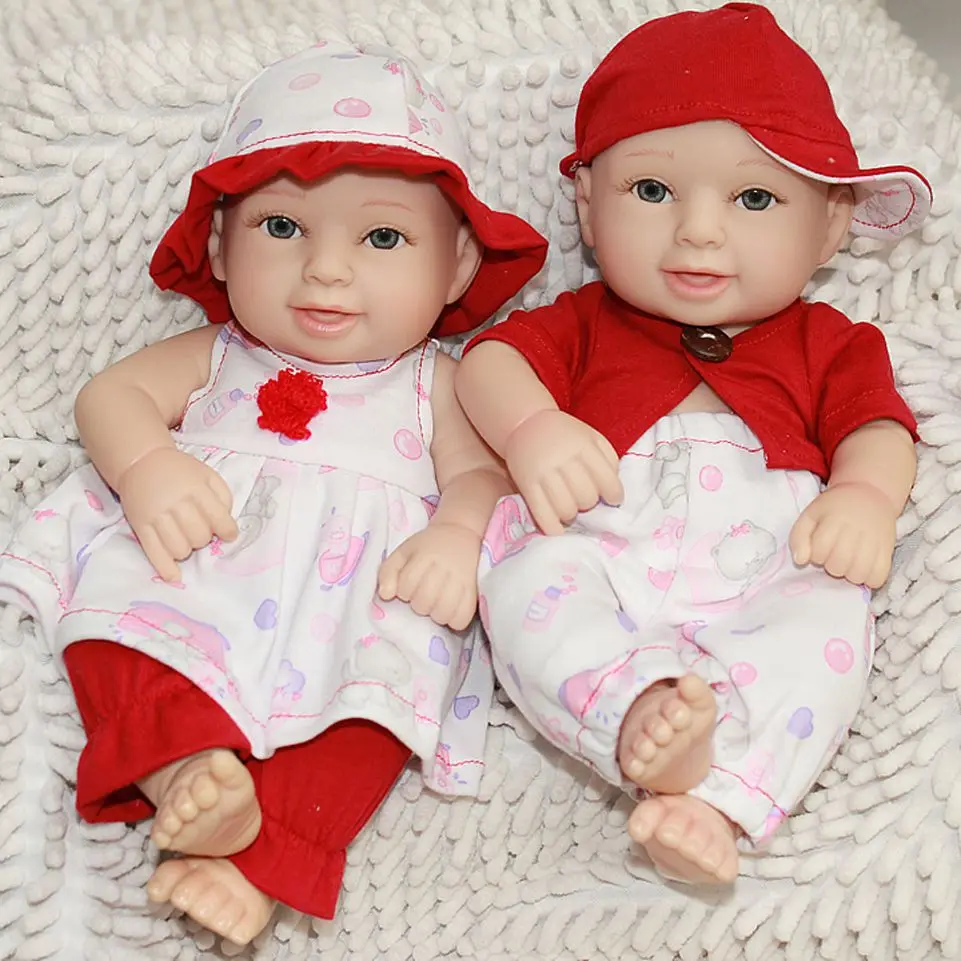 Couple Mini Boy and Girl Silicone Doll 11" Lifelike Reborn Baby Twins